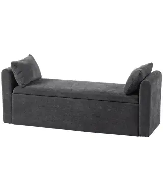 Banco de Almacenaje de Chenilla con Reposabrazos y Cojines Tapa Hidráulica Carga 220 kg 137x45x51 cm, Gris Oscuro
