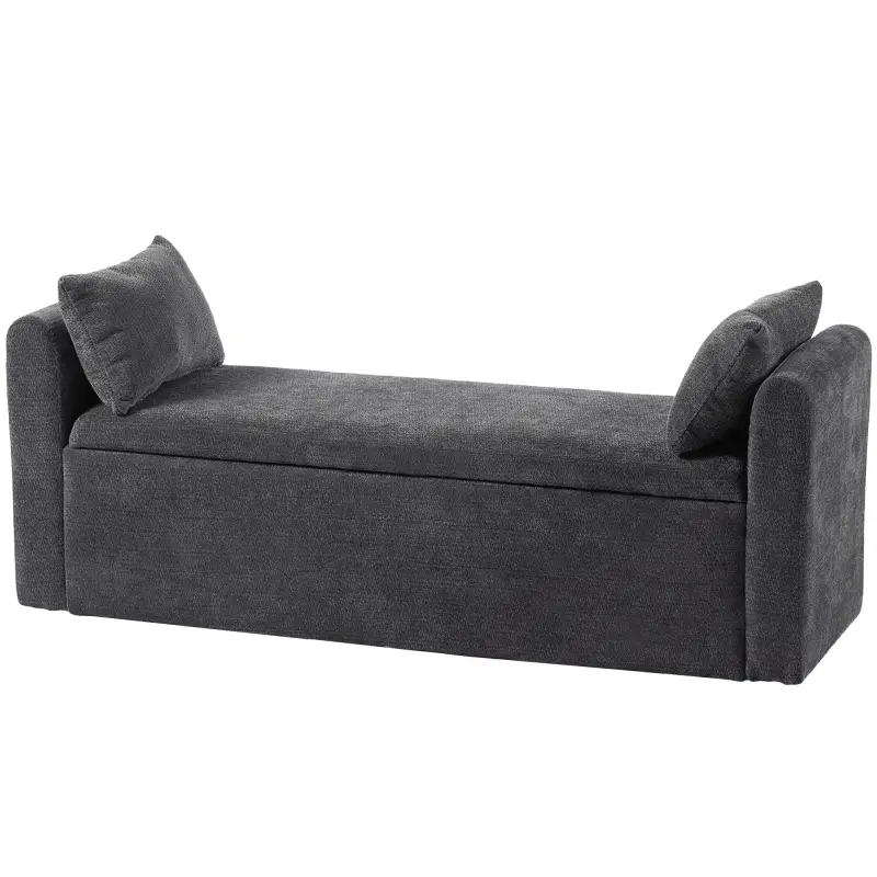 Banco de Almacenaje de Chenilla con Reposabrazos y Cojines Tapa Hidráulica Carga 220 kg 137x45x51 cm, Gris Oscuro