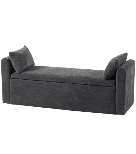 Banco de Almacenaje de Chenilla con Reposabrazos y Cojines Tapa Hidráulica Carga 220 kg 137x45x51 cm, Gris Oscuro