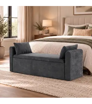 Banco de Almacenaje de Chenilla con Reposabrazos y Cojines Tapa Hidráulica Carga 220 kg 137x45x51 cm, Gris Oscuro