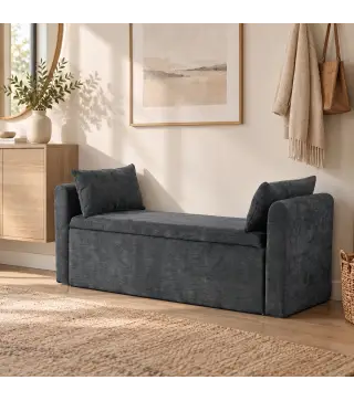 Banco de Almacenaje de Chenilla con Reposabrazos y Cojines Tapa Hidráulica Carga 220 kg 137x45x51 cm, Gris Oscuro