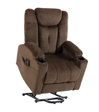 Sillón Relax Reclinable Eléctrico Levanta Personas Mayores con Masaje Calor Portavasos Mando Bolsillos Marrón Oscuro