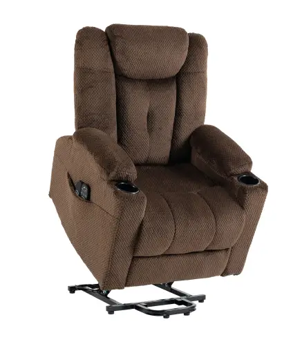 Sillón Relax Reclinable Eléctrico Levanta Personas Mayores con Masaje Calor Portavasos Mando Bolsillos Marrón Oscuro