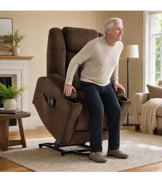 Sillón Relax Reclinable Eléctrico Levanta Personas Mayores con Masaje Calor Portavasos Mando Bolsillos Marrón Oscuro