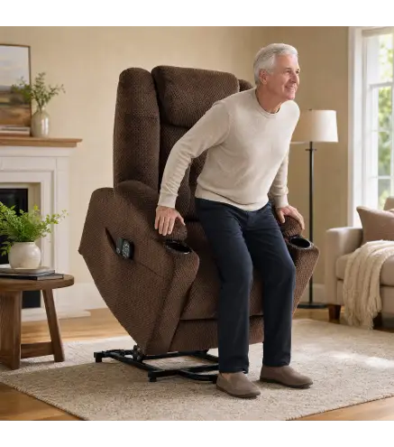 Sillón Relax Reclinable Eléctrico Levanta Personas Mayores con Masaje Calor Portavasos Mando Bolsillos Marrón Oscuro