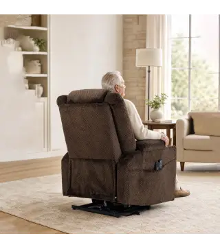 Sillón Relax Reclinable Eléctrico Levanta Personas Mayores con Masaje Calor Portavasos Mando Bolsillos Marrón Oscuro