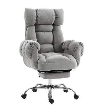 Silla de Oficina Ergonómica con Reposapiés Reposabrazos y Respaldo Alto Abatibles Reclinable 135° Altura Ajustable Gris