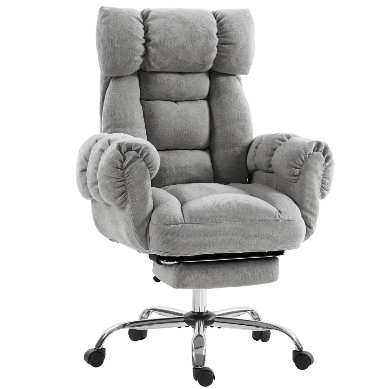 Silla de Oficina Ergonómica con Reposapiés Reposabrazos y Respaldo Alto Abatibles Reclinable 135° Altura Ajustable Gris Silla de Oficina Ergonómica con Reposapiés Reposabrazos y Respaldo Alto Abatibles Reclinable 135° Altura Ajustable Gris