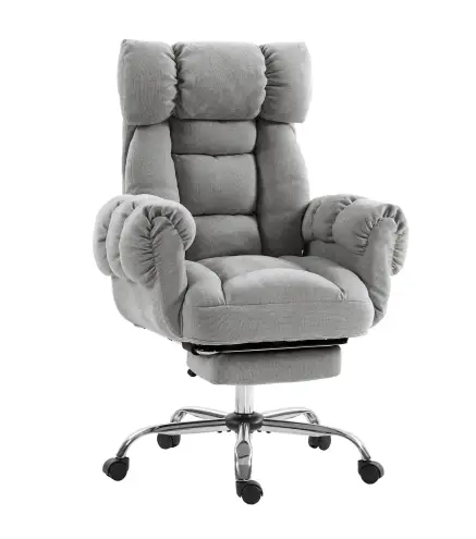 Silla de Oficina Ergonómica con Reposapiés Reposabrazos y Respaldo Alto Abatibles Reclinable 135° Altura Ajustable Gris