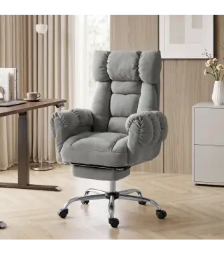 Silla de Oficina Ergonómica con Reposapiés Reposabrazos y Respaldo Alto Abatibles Reclinable 135° Altura Ajustable Gris