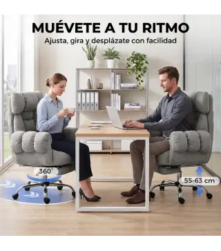 Silla de Oficina Ergonómica con Reposapiés Reposabrazos y Respaldo Alto Abatibles Reclinable 135° Altura Ajustable Gris