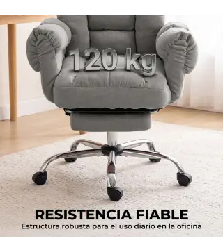 Silla de Oficina Ergonómica con Reposapiés Reposabrazos y Respaldo Alto Abatibles Reclinable 135° Altura Ajustable Gris