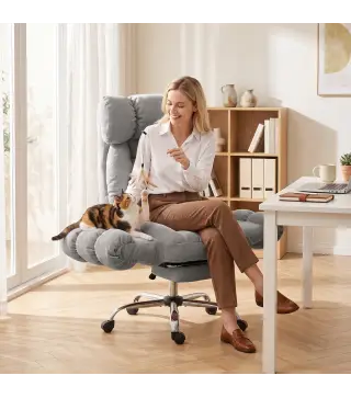 Silla de Oficina Ergonómica con Reposapiés Reposabrazos y Respaldo Alto Abatibles Reclinable 135° Altura Ajustable Gris