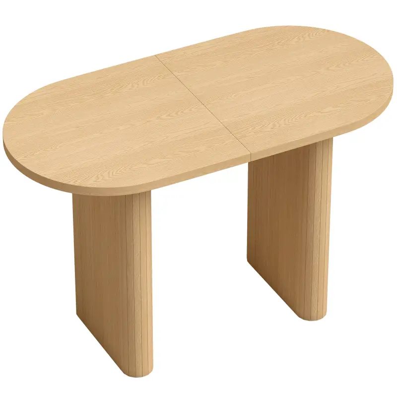 Mesa de Comedor Ovalada Rústica para 4 Personas Tablero Grueso y Patas de Pedestal Tipo Tambor 120x60x76 cm Roble