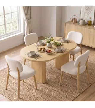 Mesa de Comedor Ovalada Rústica para 4 Personas Tablero Grueso y Patas de Pedestal Tipo Tambor 120x60x76 cm Roble