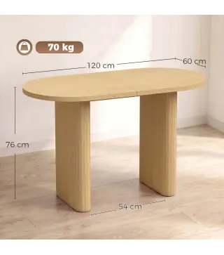 Mesa de Comedor Ovalada Rústica para 4 Personas Tablero Grueso y Patas de Pedestal Tipo Tambor 120x60x76 cm Roble