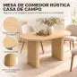 Mesa de Comedor Ovalada Rústica para 4 Personas Tablero Grueso y Patas de Pedestal Tipo Tambor 120x60x76 cm Roble