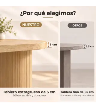 Mesa de Comedor Ovalada Rústica para 4 Personas Tablero Grueso y Patas de Pedestal Tipo Tambor 120x60x76 cm Roble