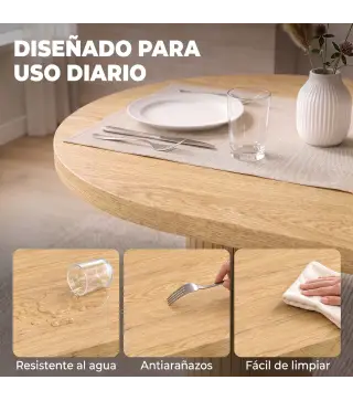 Mesa de Comedor Ovalada Rústica para 4 Personas Tablero Grueso y Patas de Pedestal Tipo Tambor 120x60x76 cm Roble