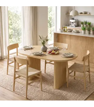 Mesa de Comedor Ovalada Rústica para 4 Personas Tablero Grueso y Patas de Pedestal Tipo Tambor 120x60x76 cm Roble