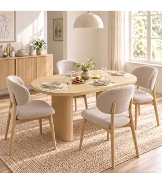 Mesa de Comedor Ovalada Rústica para 4 Personas Tablero Grueso y Patas de Pedestal Tipo Tambor 120x60x76 cm Roble