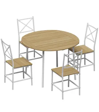 Conjunto de Comedor con Mesa Plegable y 4 Sillas Apilables para 4 Personas Roble y Blanco