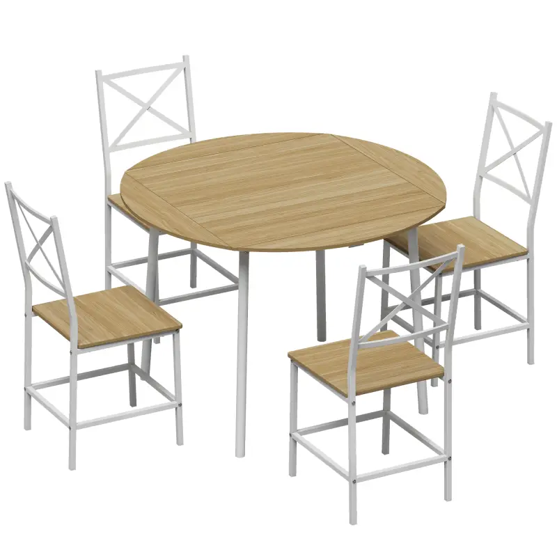 Conjunto de Comedor con Mesa Plegable y 4 Sillas Apilables para 4 Personas Roble y Blanco Conjunto de Comedor con Mesa Plegable y 4 Sillas Apilables para 4 Personas Roble y Blanco