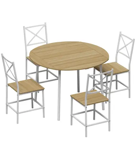 Conjunto de Comedor con Mesa Plegable y 4 Sillas Apilables para 4 Personas Roble y Blanco