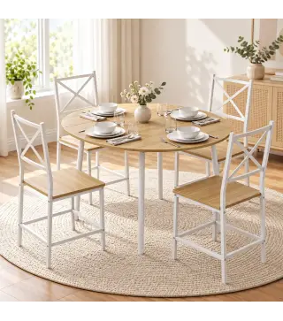 Conjunto de Comedor con Mesa Plegable y 4 Sillas Apilables para 4 Personas Roble y Blanco