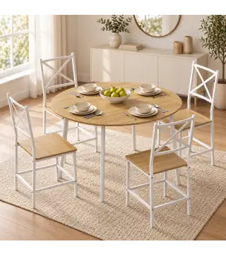 Conjunto de Comedor con Mesa Plegable y 4 Sillas Apilables para 4 Personas Roble y Blanco