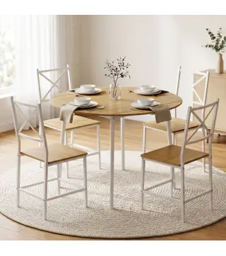 Conjunto de Comedor con Mesa Plegable y 4 Sillas Apilables para 4 Personas Roble y Blanco
