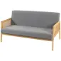 Sofá de 3 Plazas Tapizado en Lino con Detalles Ratán Sintético Estructura de Madera Carga 330 kg 149x77x77 cm Gris