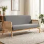 Sofá de 3 Plazas Tapizado en Lino con Detalles Ratán Sintético Estructura de Madera Carga 330 kg 149x77x77 cm Gris