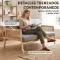 Sofá de 3 Plazas Tapizado en Lino con Detalles Ratán Sintético Estructura de Madera Carga 330 kg 149x77x77 cm Gris Sofá de 3 Plazas Tapizado en Lino con Detalles Ratán Sintético Estructura de Madera Carga 330 kg 149x77x77 cm Gris