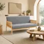 Sofá de 3 Plazas Tapizado en Lino con Detalles Ratán Sintético Estructura de Madera Carga 330 kg 149x77x77 cm Gris Sofá de 3 Plazas Tapizado en Lino con Detalles Ratán Sintético Estructura de Madera Carga 330 kg 149x77x77 cm Gris