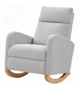Silla Mecedora de Pana con Respaldo Alto Patas de Madera Bolsillos Reposabrazos Estilo Moderno Gris Claro