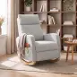 Silla Mecedora de Pana con Respaldo Alto Patas de Madera Bolsillos Reposabrazos Estilo Moderno Gris Claro