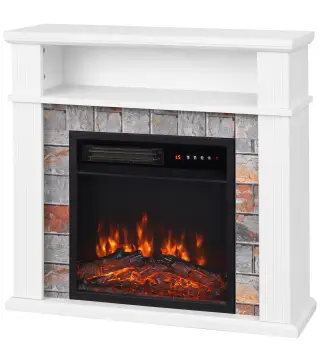 Chimenea Eléctrica Decorativa 1800W con Repisa Efecto Llama 5 Brillos Termostato Temporizador Mando Blanco