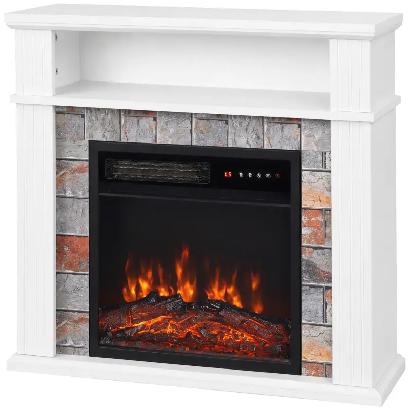 Chimenea Eléctrica Decorativa 1800W con Repisa Efecto Llama 5 Brillos Termostato Temporizador Mando Blanco Chimenea Eléctrica Decorativa 1800W con Repisa Efecto Llama 5 Brillos Termostato Temporizador Mando Blanco