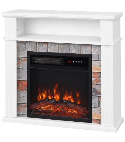 Chimenea Eléctrica Decorativa 1800W con Repisa Efecto Llama 5 Brillos Termostato Temporizador Mando Blanco