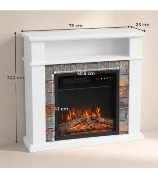 Chimenea Eléctrica Decorativa 1800W con Repisa Efecto Llama 5 Brillos Termostato Temporizador Mando Blanco