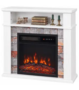 Chimenea Eléctrica Decorativa 1800W con Repisa Efecto Llama 5 Brillos Termostato Temporizador Mando Blanco