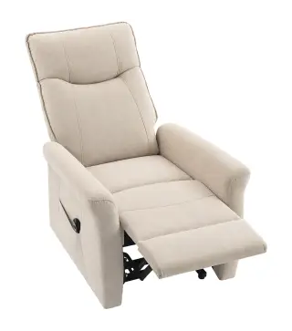 Sillón Relax Reclinable Eléctrico Levanta Personas 155° de Chenilla con Mando Asiento de Muelles Reposapiés Crema