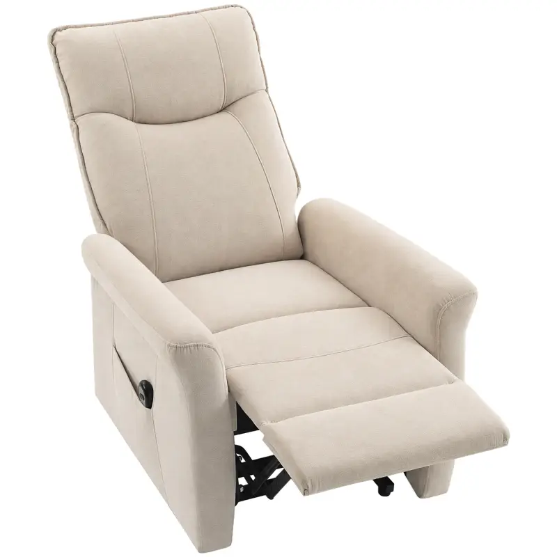 Sillón Relax Reclinable Eléctrico Levanta Personas 155° de Chenilla con Mando Asiento de Muelles Reposapiés Crema
