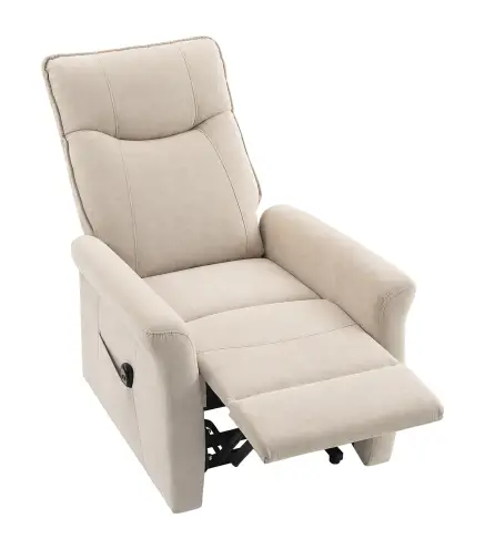 Sillón Relax Reclinable Eléctrico Levanta Personas 155° de Chenilla con Mando Asiento de Muelles Reposapiés Crema
