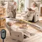 Sillón Relax Reclinable Eléctrico Levanta Personas 155° de Chenilla con Mando Asiento de Muelles Reposapiés Crema