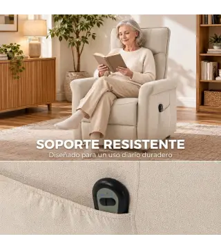 Sillón Relax Reclinable Eléctrico Levanta Personas 155° de Chenilla con Mando Asiento de Muelles Reposapiés Crema