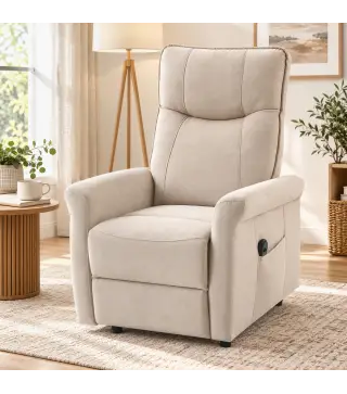 Sillón Relax Reclinable Eléctrico Levanta Personas 155° de Chenilla con Mando Asiento de Muelles Reposapiés Crema