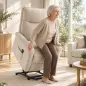 Sillón Relax Reclinable Eléctrico Levanta Personas 155° de Chenilla con Mando Asiento de Muelles Reposapiés Crema
