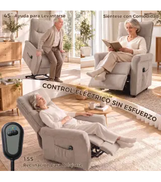 Sillón Relax Reclinable Eléctrico Levanta Personas 155° de Chenilla con Mando Asiento de Muelles Reposapiés Marrón